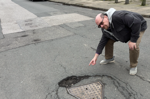 Iain Donaldson at a pothole