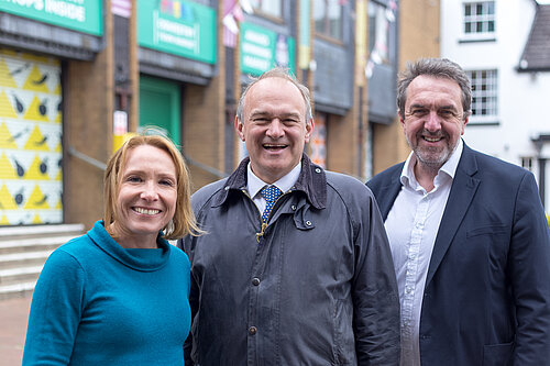 Helen Morgan MP, Ed Davey MP and Matthew Green