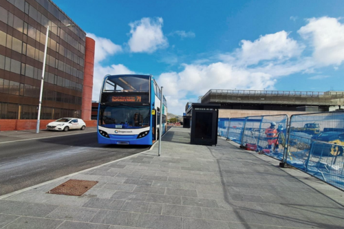 Bus at stop, Middelburg Square, Folkestone