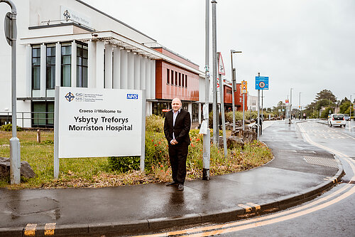 Sam outside Morriston Hospital