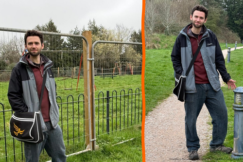 Will Aczel in front of fenced off Priory Road play park and switched off street lamps.