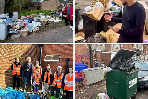 4 images of bins on Birmingham streets